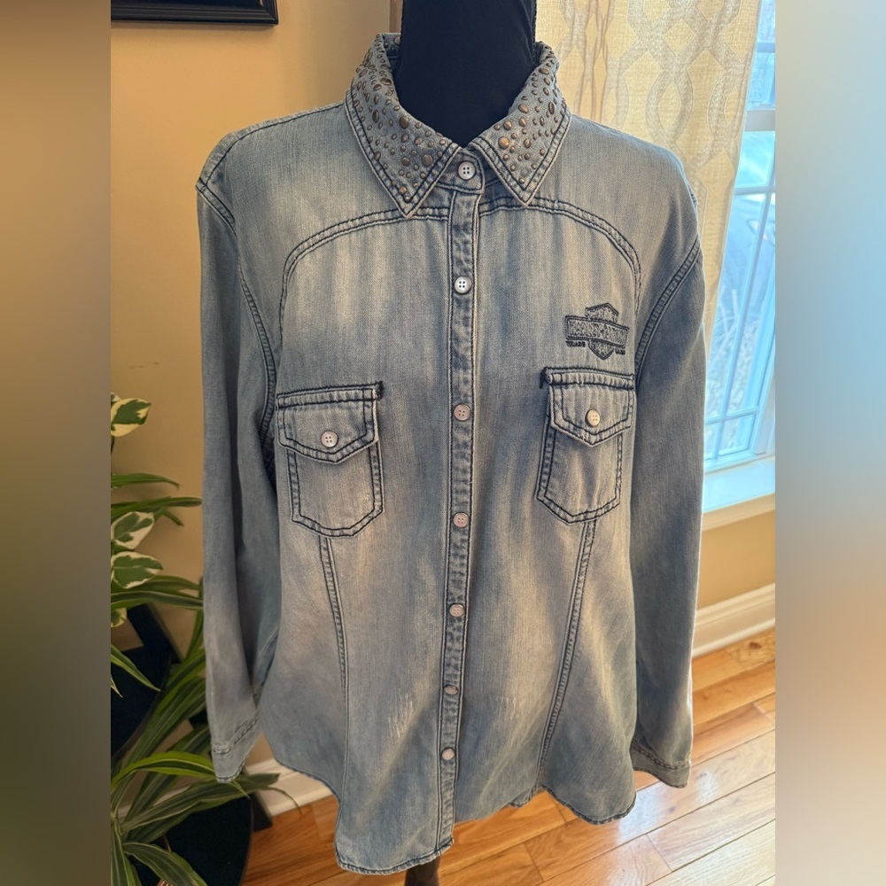 Harley-Davidson Light Blue Studded Button Down Shirt